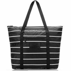 Aloha collection black white pinstripe zipper tote bag